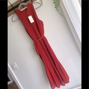 (nwt) a new day pleated orange highneck dress with belt fall wedding guest dress